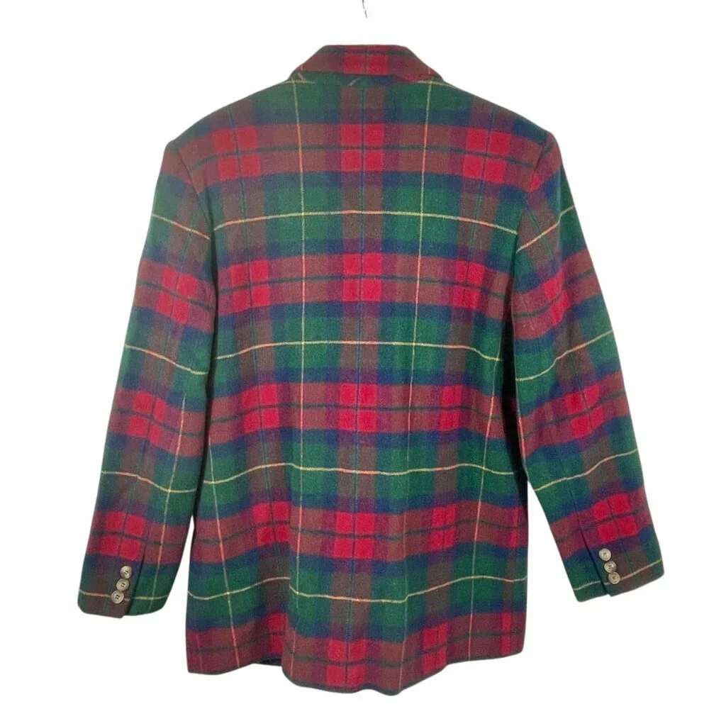 Talbots Plaid Wool Blazer Made USA Vintage Red Green Tartan Size M - Picture 3 of 10